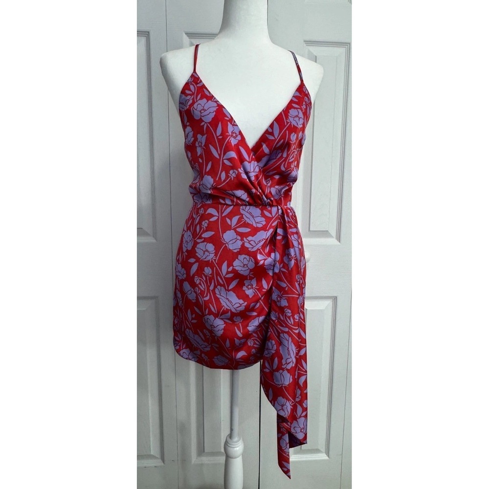 Lovers + Friends Revolve Kamala Ruched Mini Dress Women Small Red Purple Floral